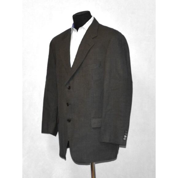A8 Vintage JOSEPH ABBOUD Black/Brown Wool Houndstooth Pattern Blazer Size 43 R - Picture 2 of 5